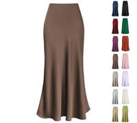 Maxi gonna da donna in raso nascosta elastica a vita alta una linea svasata gonne estive elegante seta elegante cocktail festa di nozze gonna, #00 Caffè, XL