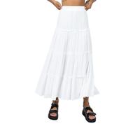 Maxi gonna da donna in stile bohémien, con elastico a vita alta, a balze, gonna lunga plissettata, linea ad A, maxi gonna estiva da spiaggia, stile vintage, bianco, S