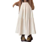 Maxi gonna da donna plissettata, per autunno e inverno, a vita alta, elasticizzata, linea ad A, per donne alla moda, alla caviglia, stile boho, 299 crema, L