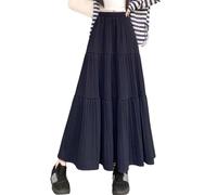 Maxi gonna da donna plissettata, per autunno e inverno, a vita alta, elasticizzata, linea ad A, per donne alla moda, alla caviglia, stile boho, 299 blu navy, L