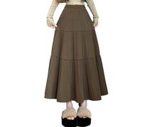 Maxi gonna da donna plissettata, per autunno e inverno, a vita alta, elasticizzata, linea ad A, per donne alla moda, alla caviglia, stile boho, 299 Marrone, XXL