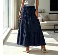 Maxi gonna lunga da donna bianca con volant elastico in vita una linea svasata estiva