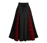 maxi gonna vittoriana da donna lunga vintage a vita alta da donna edoardiana linea ad A, gonna lunga gotica steampunk costume festa Halloween cosplay rock, A nero, M