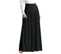 Maxi gonne casual da donna taglie forti, gonna a trapezio estiva con tasche, gonna ampia a vita alta lunga fino al pavimento, offerte sui miei ordini 2025, Nero , 4XL