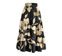 Maxi gonne da donna alte vestiti da donna eleganti con stampa floreale gonne lunghe a strati con tasca estiva casual con coulisse gonne svasate, Nero , XXL