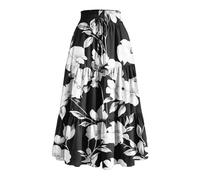 Maxi gonne da donna alte vestiti da donna eleganti con stampa floreale gonne lunghe a strati con tasca estiva casual con coulisse gonne svasate, bianco, S