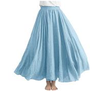 Maxi gonne da donna Casual Elastico in vita A-Line Flowy Swing Gonna lunga da donna in cotone lino gonna estiva abbigliamento da spiaggia vendita liquidazione, blu cielo, Taglia unica