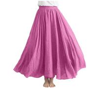 Maxi gonne da donna Casual Elastico in vita A-Line Flowy Swing Gonna lunga da donna in cotone lino gonna estiva abbigliamento da spiaggia vendita liquidazione, Rosa acceso, Taglia unica