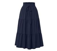 Maxi gonne da donna UK Boho, gonne a pieghe da donna con elastico in vita, gonna a strati fluida a linea per l'estate, gonna lunga a vita alta, Blu navy-4, M