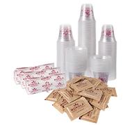 Maxi Kit Caffè 1350 Pezzi - Set Accessori Da Caffe - 450 Bicchierini in Plastica da 80ml, 450 Bustine di Zucchero di Canna e 450 Palette in Legno di Betulla