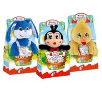Maxi Mix Peluche di Pasqua con 4 Snack Assortiti: Maxi, Cereali, Bueno, SchokoBons per kinder 133g, SINGOLO PELUCHE, Invio Casuale tra Coniglietto Azzurro, Coccinella e Pulcino, Idea Regalo Pasquale