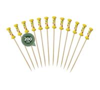 MAXI PRODUCTS - 200 Spiedini Bambù Decorati - Impugnatura Intrecciata Giallo - 12 cm - Bastoncini per Snack, Spiedini Degustazione Catering, Bacchette Cocktail, Frutta, Snack - Spiedo Bamboo