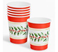 MAXI PRODUCTS - 6 pezzi - Bicchieri in cartone usa e getta Natale tartan e agrifoglio - 270 cc - Piatti, bicchieri, tovaglioli e tovaglia - Decorazione per tavolo natalizio - motivo tartan