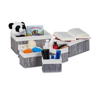 Maxi Set 24 cesti portaoggetti cestini organizer legno bambù rivestimento stoffa