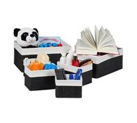 Relaxdays Cestini Portaoggetti in Set da 6, Fodera in Tessuto, in Bambù, Contenitore Bagno o Armadio, Porta Giochi, Nero