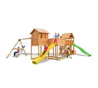 MAXI SET PLAY BOX My SIDE FORTRESS Toybox Rainbow Move | Parco Giochi da Giardino in Legno con Doppia Casetta, Ponte, 2 Scivoli e 2 Altalene | Per Bambini 3-10 Anni | Certificato UNI EN 71