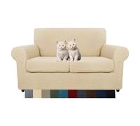 MAXIJIN Copridivano elasticizzato a 2 Posti con 2 Copricuscini, Copridivano antiscivolo a due posti con Copricuscino Separato per animali domestici, cani (2 Posto, Beige Chiaro)