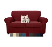 MAXIJIN Copridivano elasticizzato a 2 Posti con 2 Copricuscini, Copridivano antiscivolo a due posti con Copricuscino Separato per animali domestici, cani (2 Posto, Rosso)