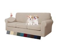 MAXIJIN Copridivano elasticizzato a 3 Posti con 3 Copricuscini, Copridivano antiscivolo a tre posti con Copricuscino Separato per animali domestici, cani (3 Posto, Cachi)