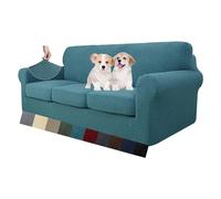 MAXIJIN Copridivano elasticizzato a 3 Posti con 3 Copricuscini, Copridivano antiscivolo a tre posti con Copricuscino Separato per animali domestici, cani (3 Posto, Blu Pavone)