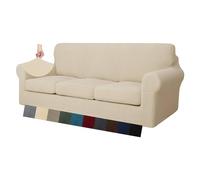 MAXIJIN Copridivano elasticizzato a 3 Posti con 3 Copricuscini grandi, Copridivano antiscivolo a tre posti con Copricuscino Separato per animali domestici, cani (4 Posto, Beige Chiaro)