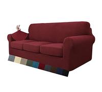 MAXIJIN Copridivano elasticizzato a 3 Posti con 3 Copricuscini grandi, Copridivano antiscivolo a tre posti con Copricuscino Separato per animali domestici, cani (4 Posto, Rosso)