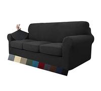 MAXIJIN Copridivano elasticizzato a 3 Posti con 3 Copricuscini grandi, Copridivano antiscivolo a tre posti con Copricuscino Separato per animali domestici, cani (4 Posto, Nero)