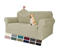 MAXIJIN Copridivano elastico per divano a 2 posti (140-175 cm, universale, con braccioli, moderno, elasticizzato, antigraffio, lavabile, cachi, 2 posti)