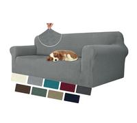 MAXIJIN Copridivano elastico per divano a 4 posti (231-280 cm, universale, con braccioli, moderno, elasticizzato, antigraffio, lavabile, colore: grigio chiaro, 4 posti)