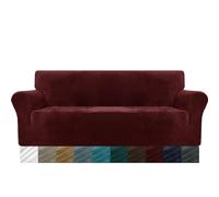 MAXIJIN Copridivano in velluto spesso a 3 posti, super estensibile, per cani Cat Pet Friendly 1 pezzo elastico Furniture Protector (3 posti, rosso vino)