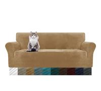 MAXIJIN Copridivano in velluto spesso a 3 posti, super estensibile, per cani Cat Pet Friendly 1 pezzo elastico Furniture Protector copridivano in peluche (3 posti, cammello)