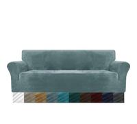 MAXIJIN Copridivano velluto oversize 4 posti antiscivolo blu pallido (XL, elastico)