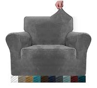 MAXIJIN Coprisedili in velluto per poltrone Copridivano estensibile antiscivolo 1 posto Cani soggiorno 1 pezzo copridivano elastico con braccio (1 posto, grigio)