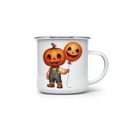 MAXIKIWI - Tazza da campeggio smaltata resistente per caffè o tè per uso interno ed esterno - Acquerello Halloween Pumpkin Man - 350ml