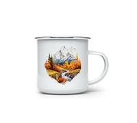 MAXIKIWI - Tazza da campeggio smaltata resistente per caffè o tè per uso interno ed esterno - Acquerello autunnale di montagna - 350 ml