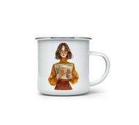 MAXIKIWI - Tazza da campeggio smaltata resistente per caffè o tè per uso interno ed esterno - Acquerello Borgogna Autunno - 350ml