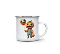 MAXIKIWI - Tazza da campeggio smaltata resistente per caffè o tè per uso interno ed esterno - Acquerello Halloween Pumpkin Man - 350ml