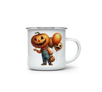 MAXIKIWI - Tazza da campeggio smaltata resistente per caffè o tè per uso interno ed esterno - Acquerello Halloween Pumpkin Man - 350ml