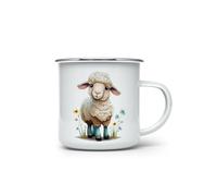 MAXIKIWI - Tazza da campeggio smaltata resistente per caffè o tè per uso interno ed esterno - Acquerello con pecore carine - 350 ml, EN023709