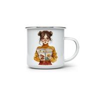 MAXIKIWI - Tazza da campeggio smaltata resistente per caffè o tè per uso interno ed esterno - Acquerello Borgogna Autunno - 350ml