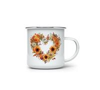 MAXIKIWI - Tazza da campeggio smaltata resistente per caffè o tè per uso interno ed esterno - Cuore con corona autunnale - 350 ml