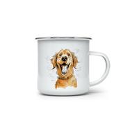 MAXIKIWI - Tazza da campeggio smaltata resistente per caffè o tè per uso interno ed esterno - Divertente Golden Retriever - 350 ml