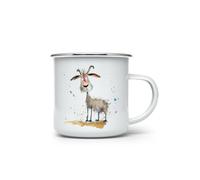 MAXIKIWI - Tazza da campeggio smaltata resistente per caffè o tè per uso interno ed esterno - Divertente acquerello di capra - 350 ml