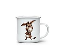 MAXIKIWI - Tazza da campeggio smaltata resistente per caffè o tè per uso interno ed esterno - Divertente asino dei cartoni animati - 350 ml