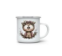 MAXIKIWI - Tazza da campeggio smaltata resistente per caffè o tè per uso interno ed esterno - Gufi natalizi ad acquerello - 350 ml