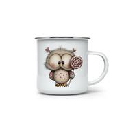 MAXIKIWI - Tazza da campeggio smaltata resistente per caffè o tè per uso interno ed esterno - Gufi natalizi ad acquerello - 350 ml