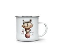 MAXIKIWI - Tazza da campeggio smaltata resistente per caffè o tè per uso interno ed esterno - Gufi natalizi ad acquerello - 350 ml