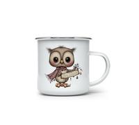 MAXIKIWI - Tazza da campeggio smaltata resistente per caffè o tè per uso interno ed esterno - Gufi natalizi ad acquerello - 350 ml