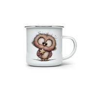 MAXIKIWI - Tazza da campeggio smaltata resistente per caffè o tè per uso interno ed esterno - Gufi natalizi ad acquerello - 350 ml