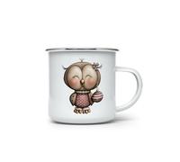 MAXIKIWI - Tazza da campeggio smaltata resistente per caffè o tè per uso interno ed esterno - Gufi natalizi ad acquerello - 350 ml